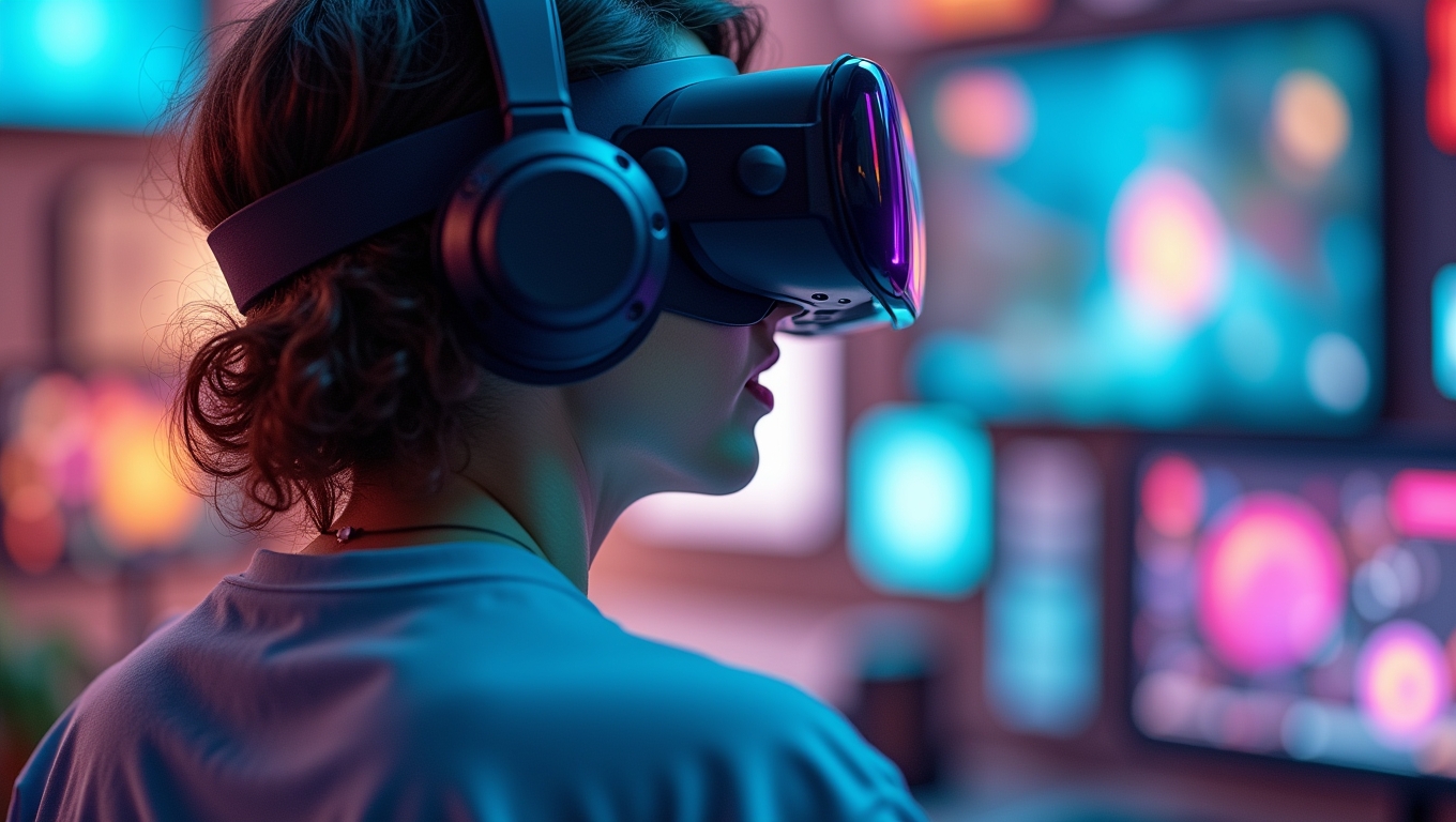 A person wearing a VR headset immersed in a virtual world.