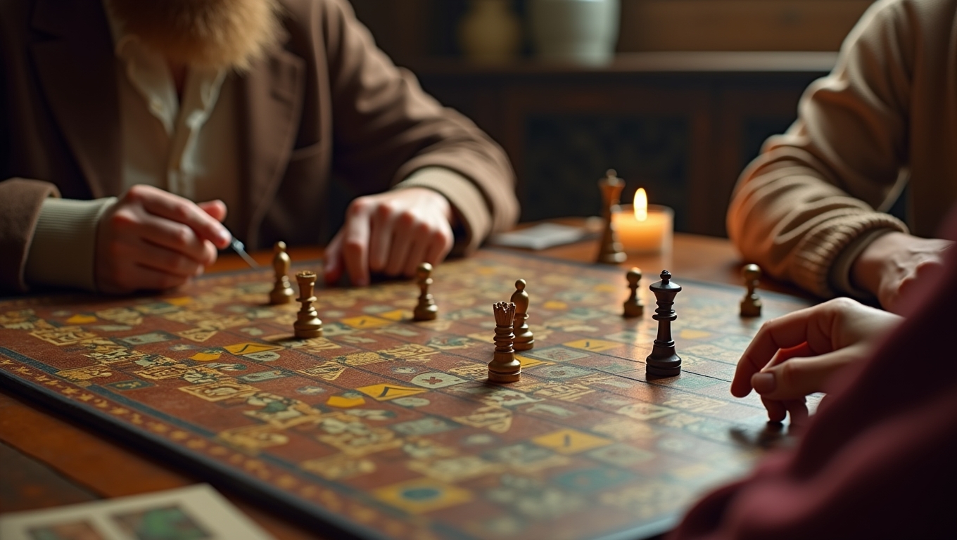 A historical board game being played by two people.