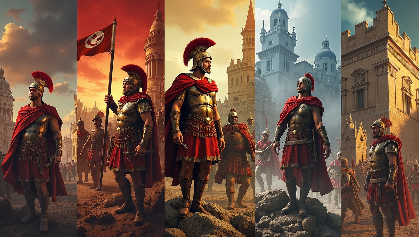 A collage of historical video game scenes depicting different eras.