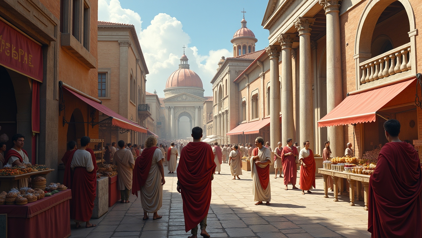 An immersive scene from a historical video game set in ancient Rome.