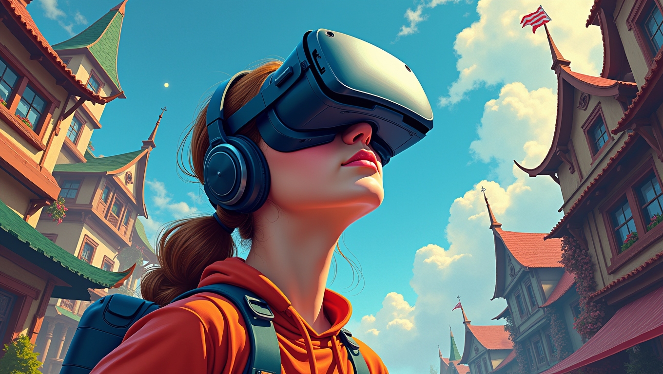 An illustration of a player immersed in a virtual reality game.