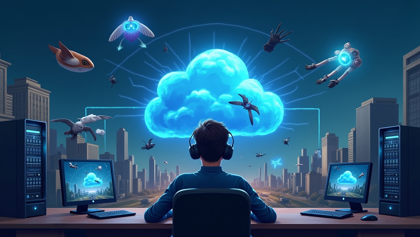 A graphic representation of cloud gaming technology.