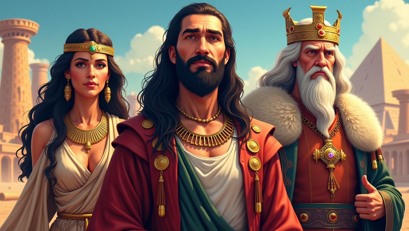 Illustration of various historical figures in a gaming context
