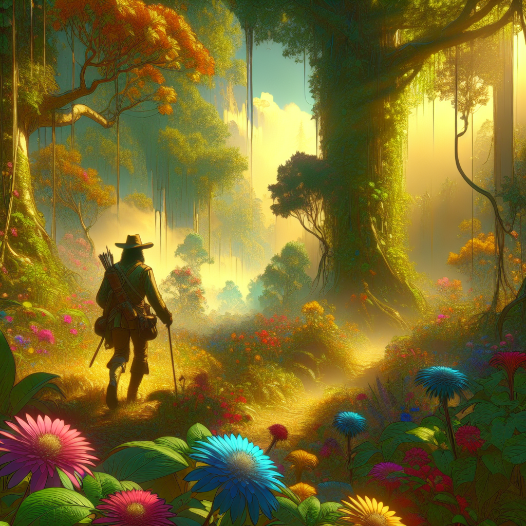 A character exploring a vibrant forest, illustrating the connection between nature and game narratives.
