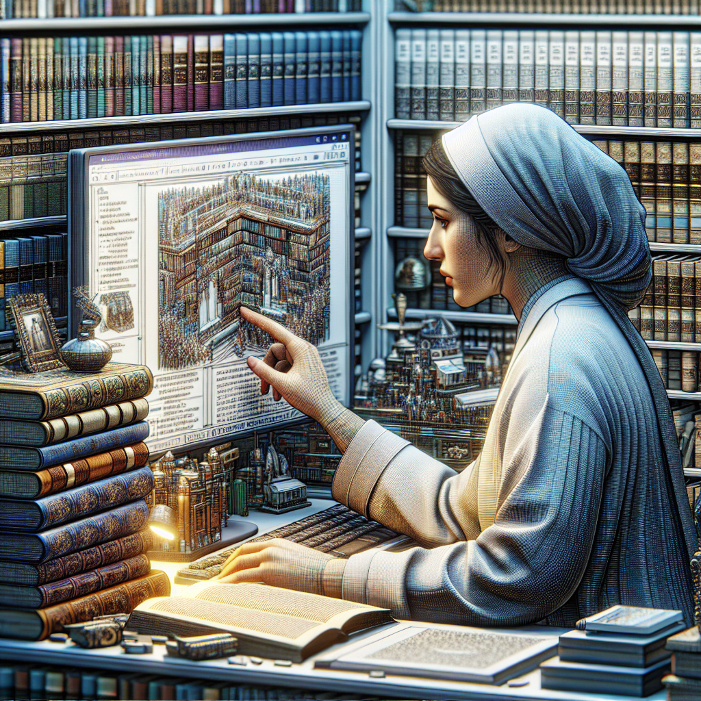 A researcher analyzing historical data on a computer.