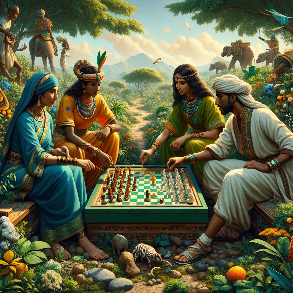 An engaging scene of players collaborating in a nature-inspired game environment.