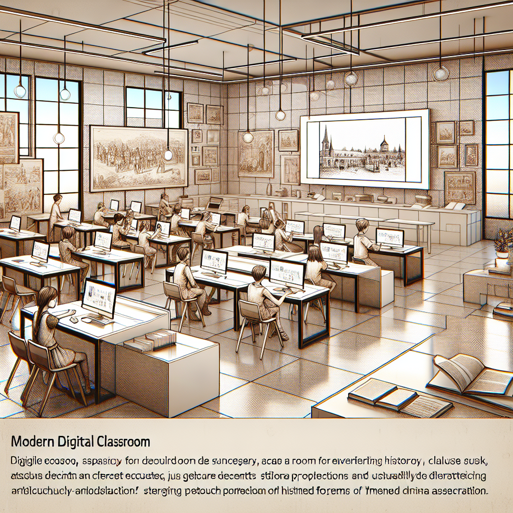 How Is Technology Reshaping Historical Education? A digital classroom with students using tablets to learn history.