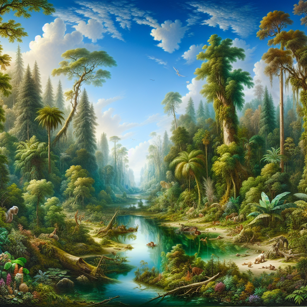 A serene landscape with vibrant flora and fauna, symbolizing nature's influence on game design.