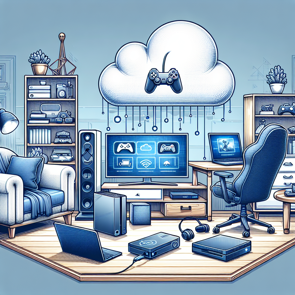 A cloud gaming setup with multiple devices.