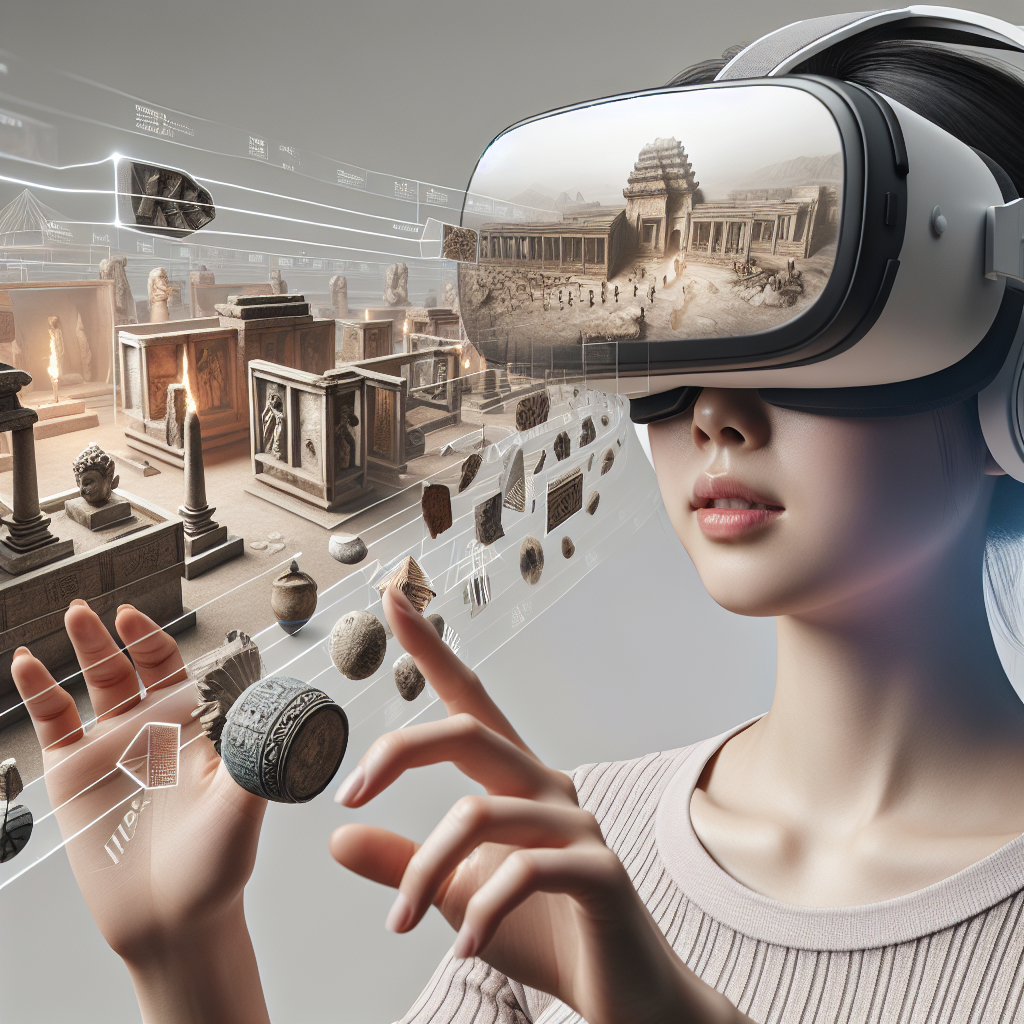 A person experiencing virtual reality with historical scenes in the background.