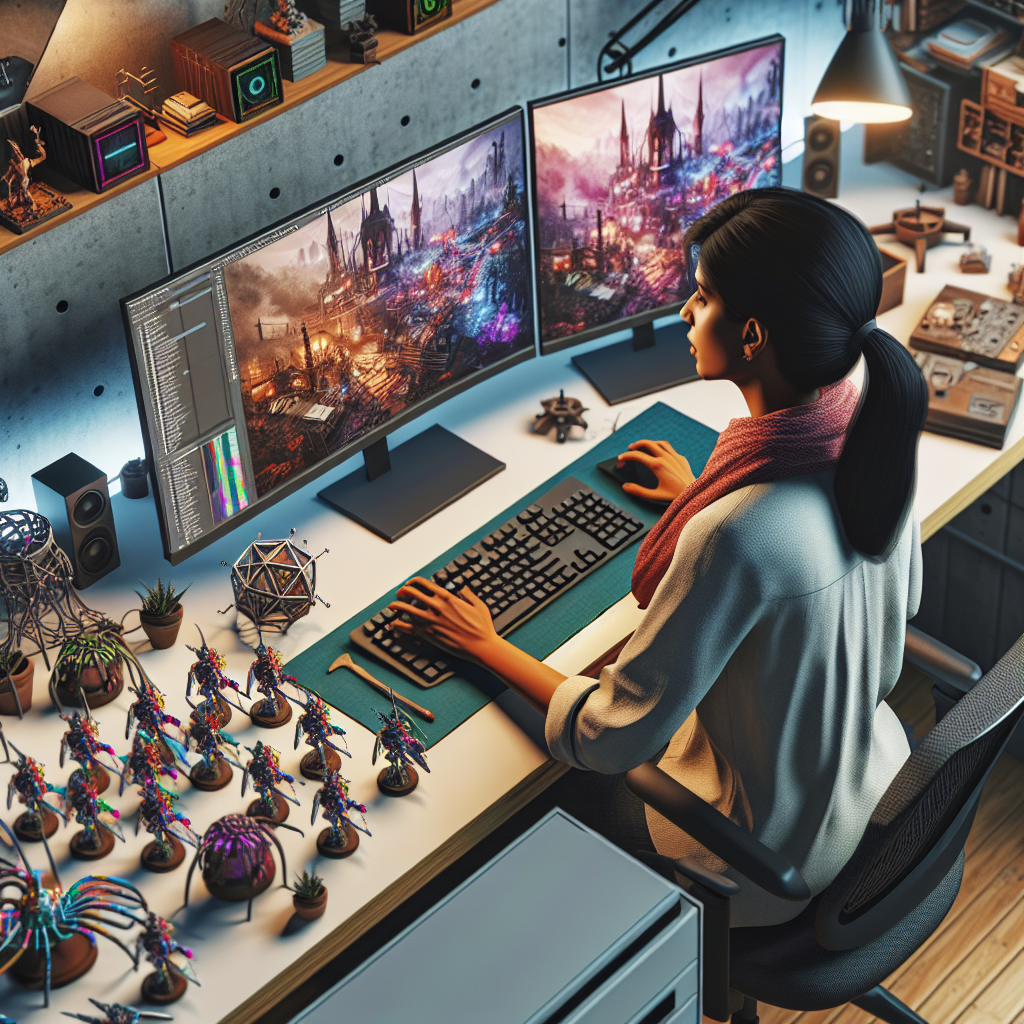 A game developer using AI tools to create game environments.