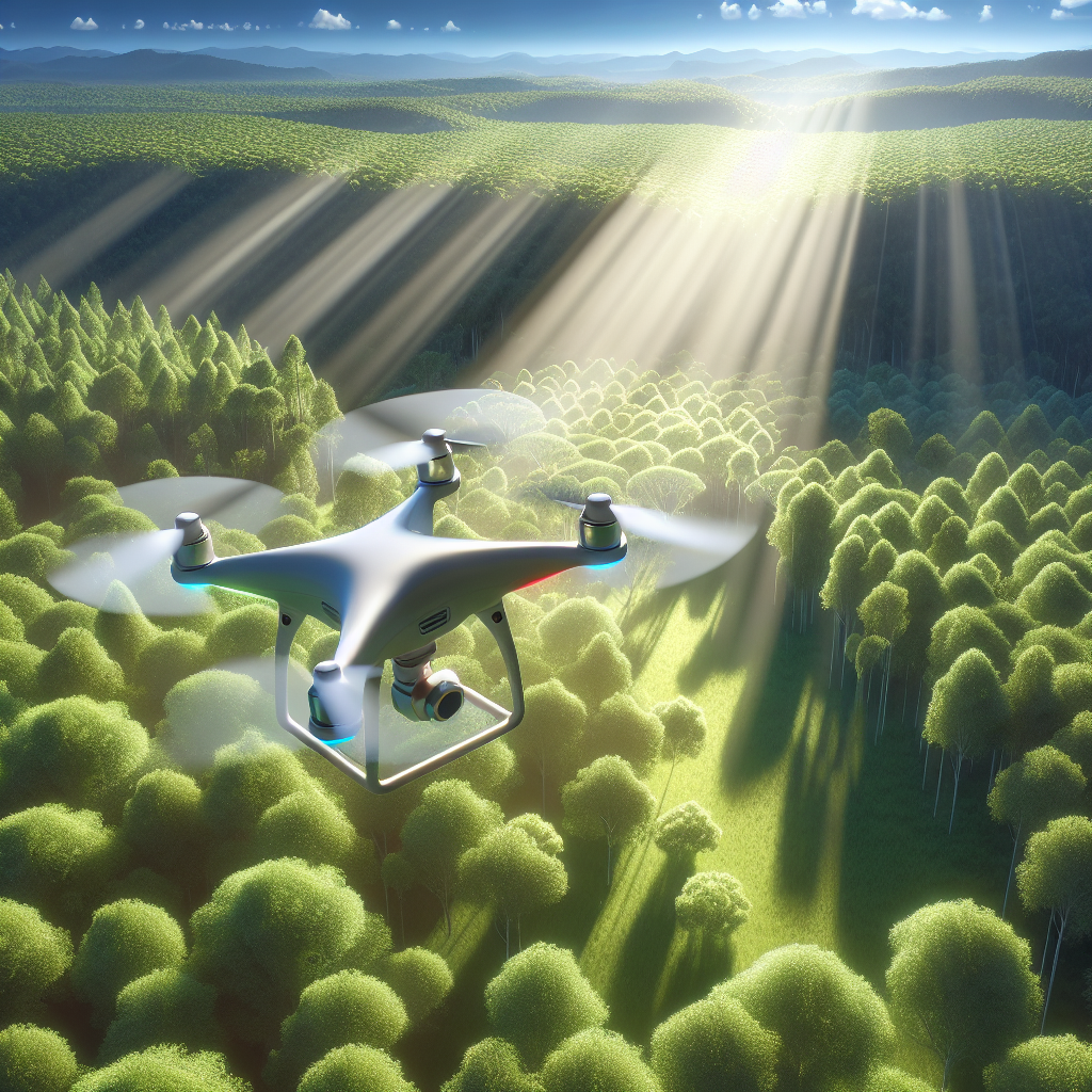 A drone capturing images of a forest for conservation.