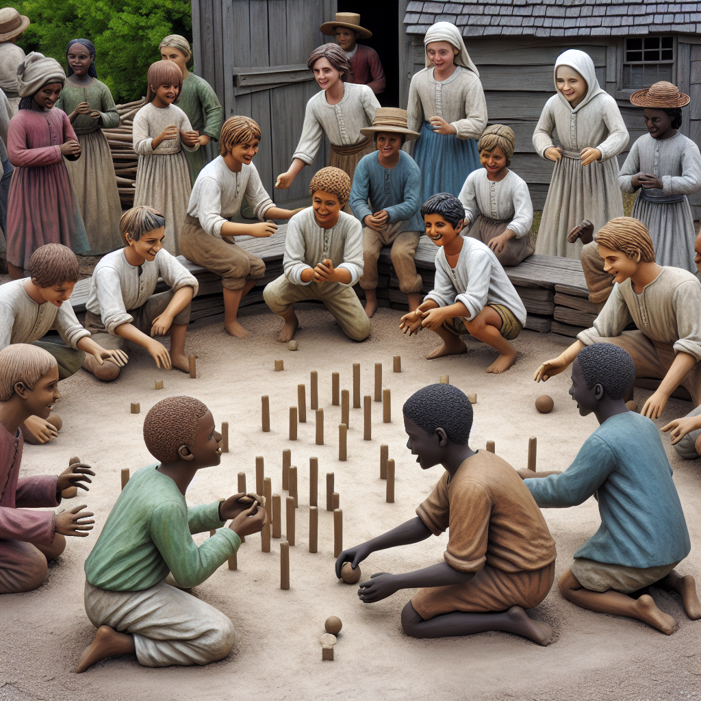 Children playing a traditional game in a village.