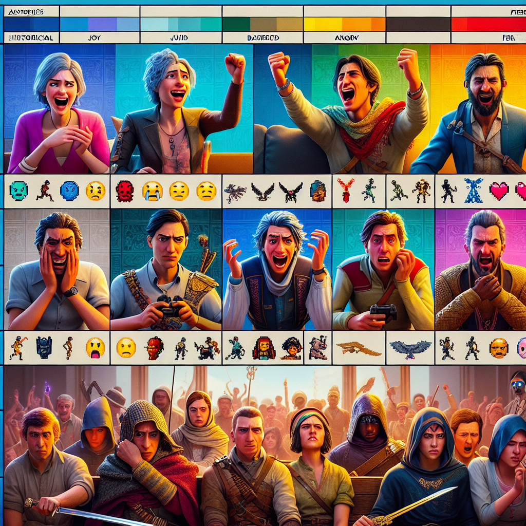 A collage of video game scenes showcasing diverse emotions.