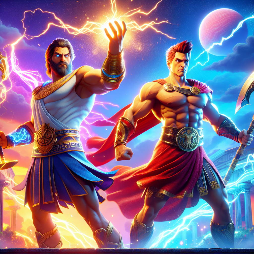 An illustration of Greek mythology characters in a modern game setting.