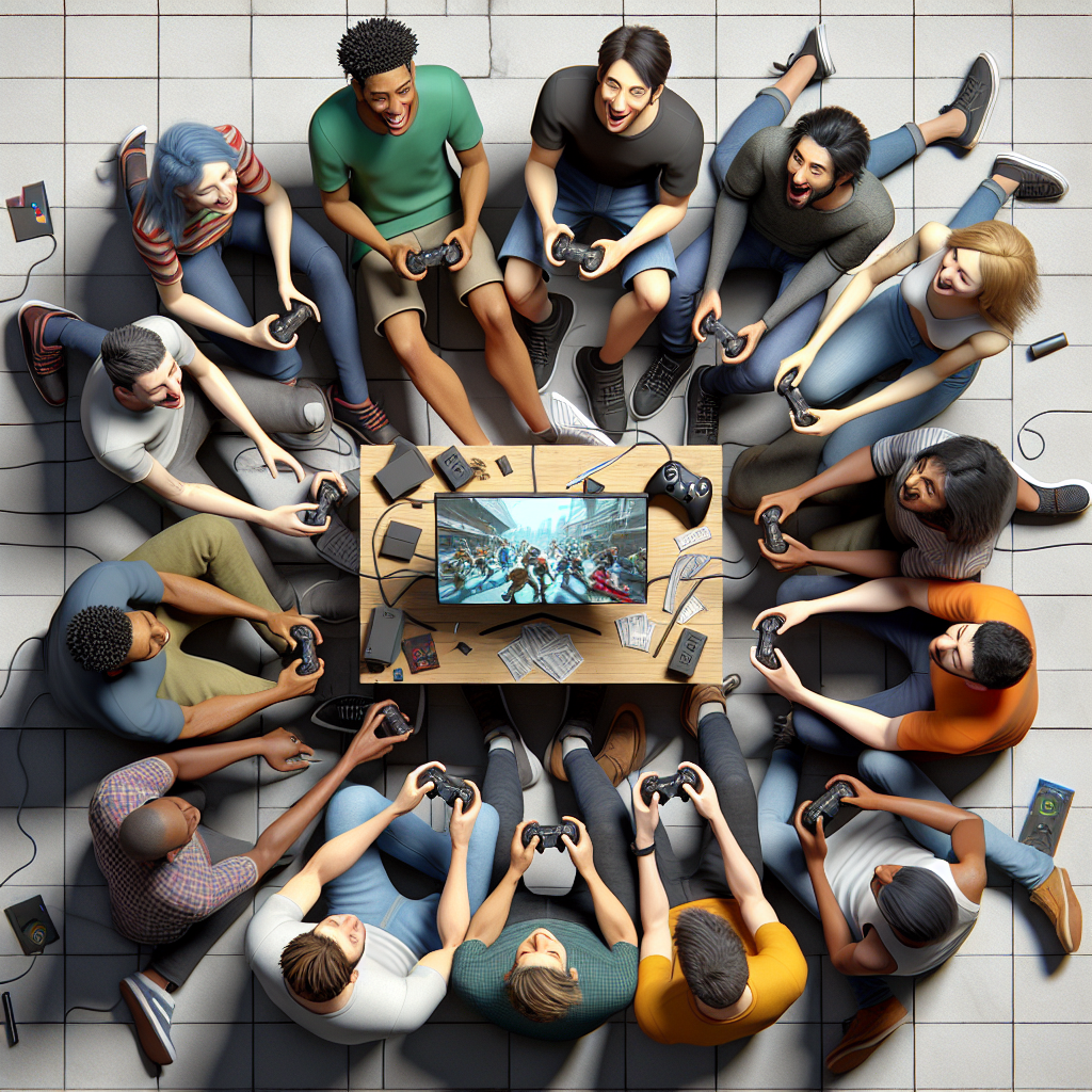 A group of friends playing video games together, showcasing social interaction and its impact on reality perception.