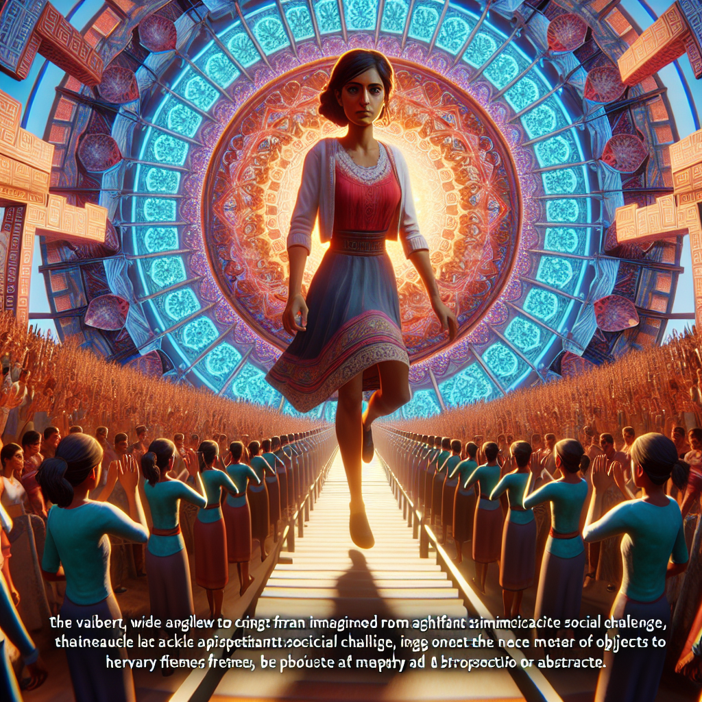 A screenshot of a video game featuring a character facing a social issue.