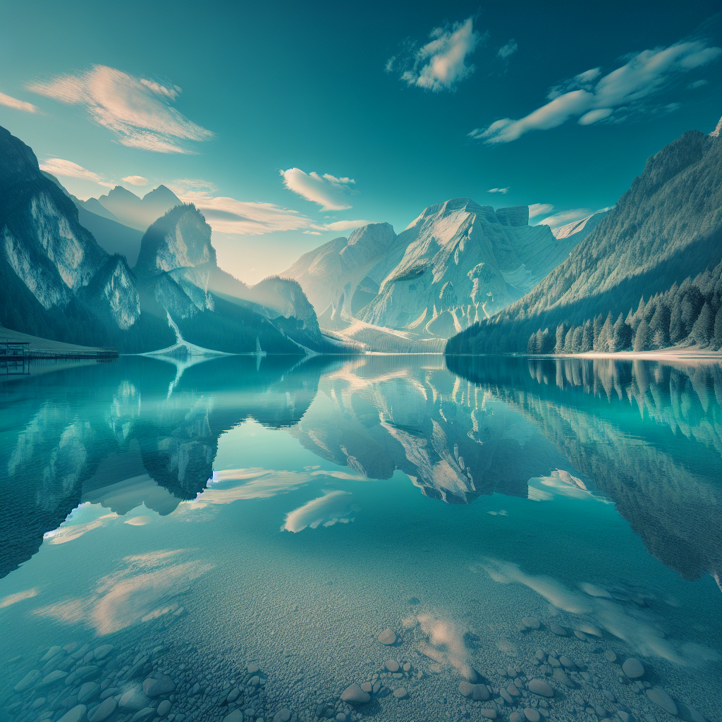 A serene lake surrounded by mountains, showcasing nature's impact on gaming environments.