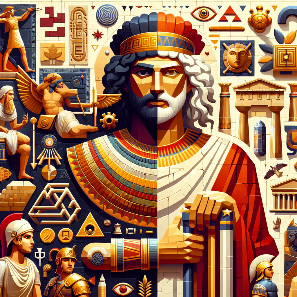 What Ancient Civilizations Inspire Modern Games? A collage of iconic elements from ancient civilizations and modern video games.