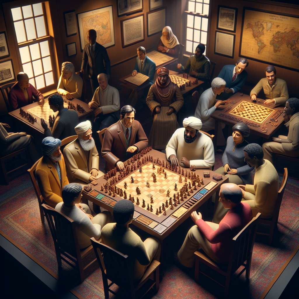 A group of players engaged in a historical board game night.