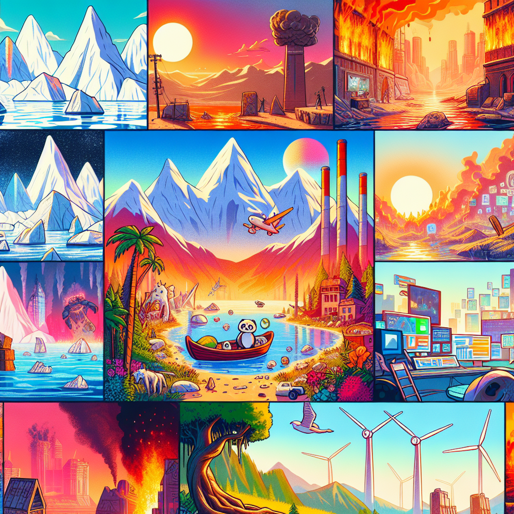 Can Games Help Us Understand Climate Change? A collage of various video game scenes depicting climate change themes.