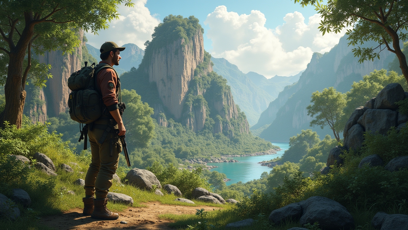 An illustration of a player in a virtual environment focused on conservation efforts.