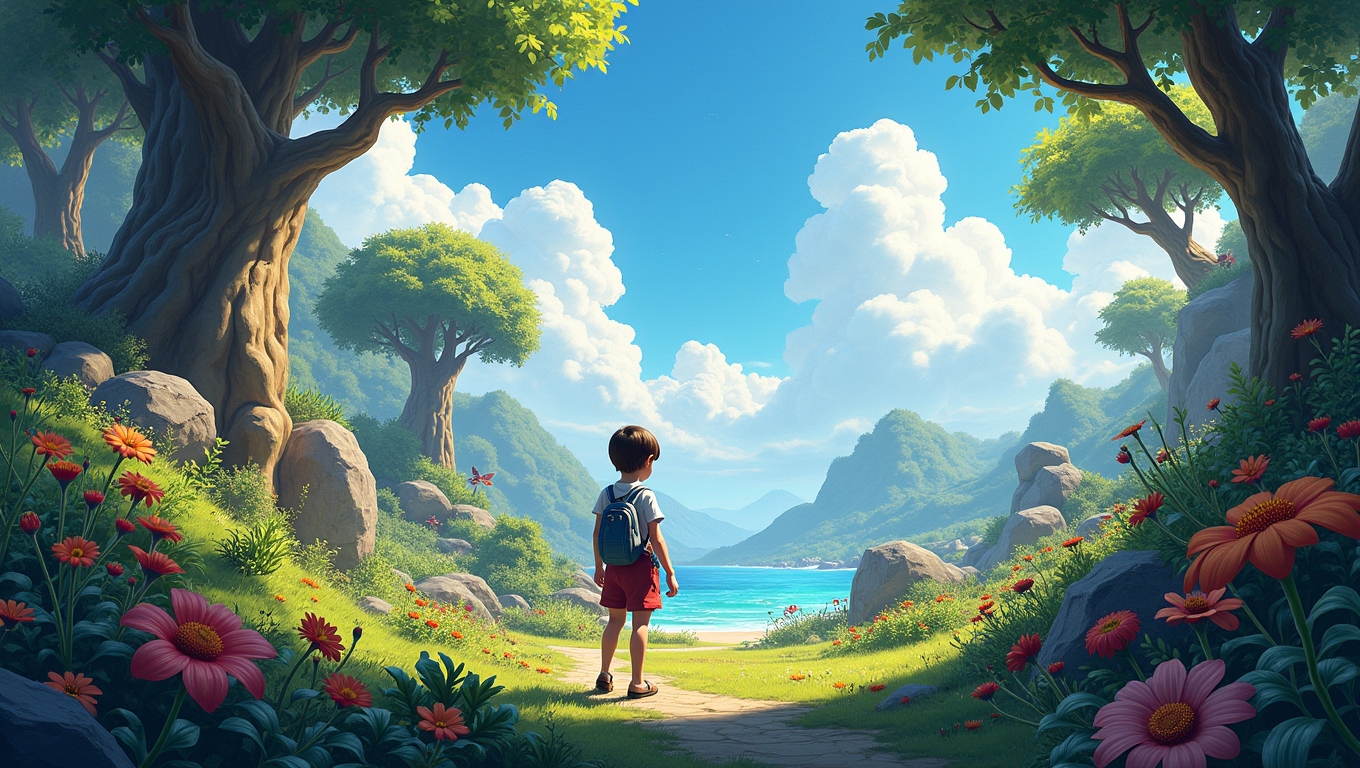 An illustration showing an ecosystem in a video game.