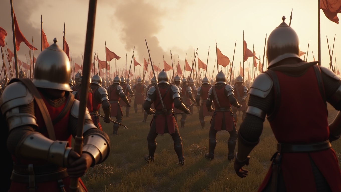 A screenshot from a historical video game showing a battle scene.