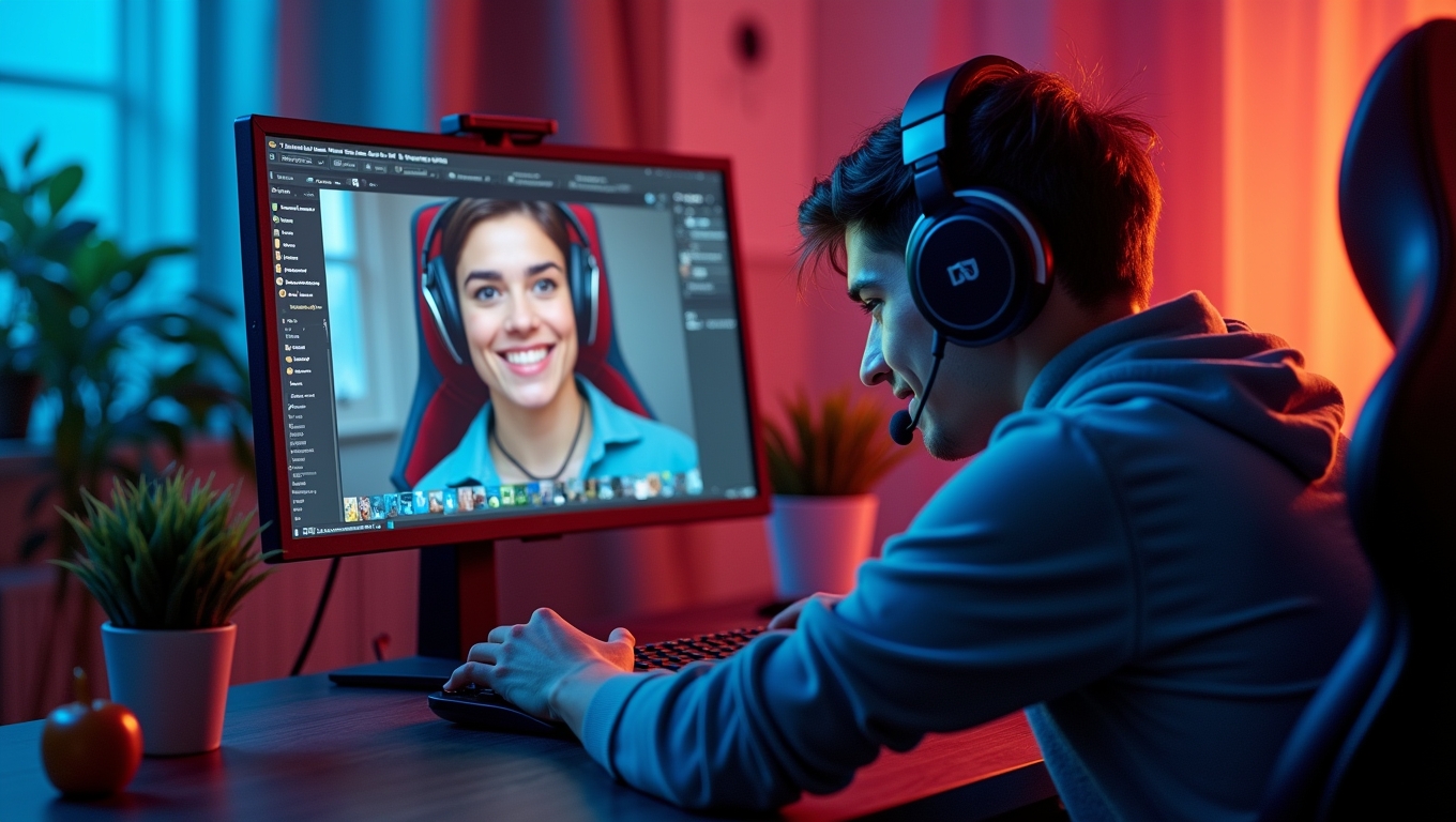 A gamer streaming live with an active chat.