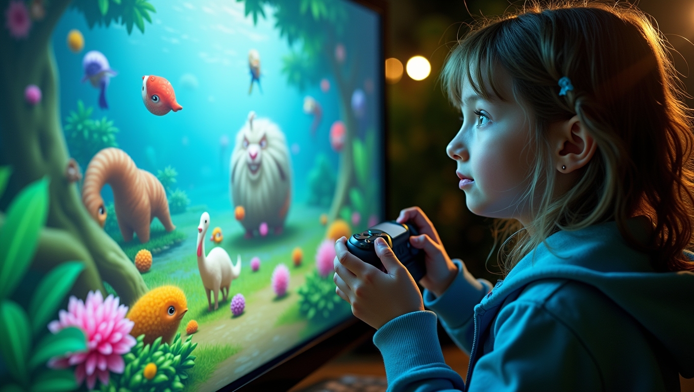 A player interacting with a virtual ecosystem.