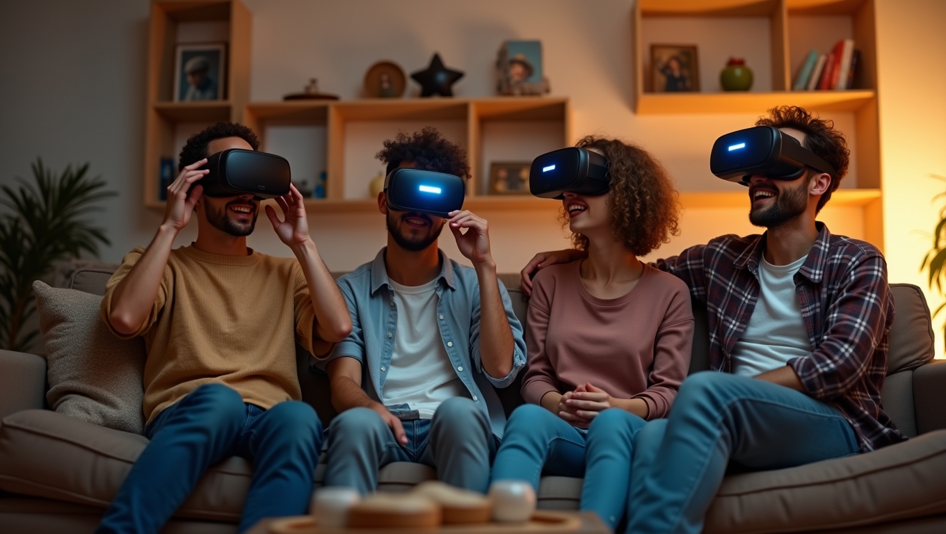 A group of friends enjoying a multiplayer VR gaming session.