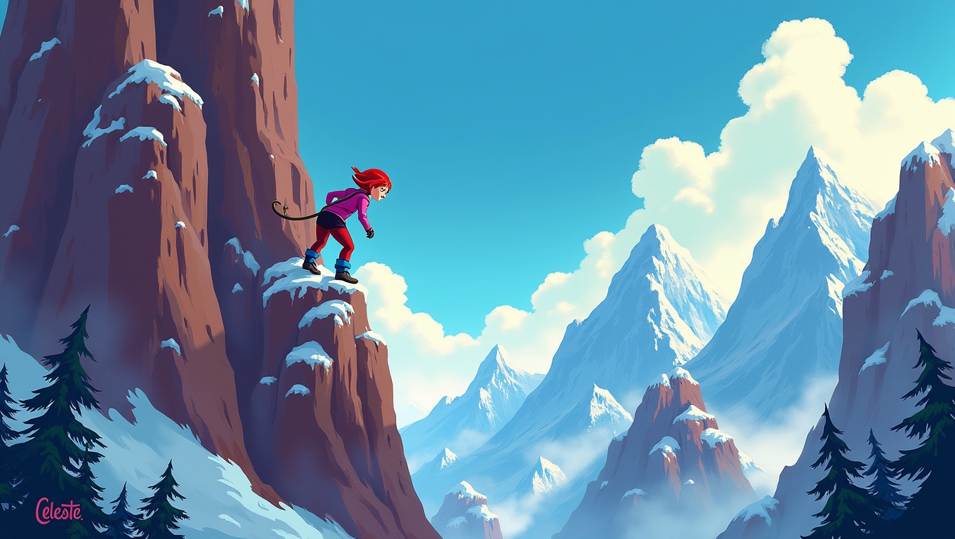 The character Madeline climbing in Celeste.