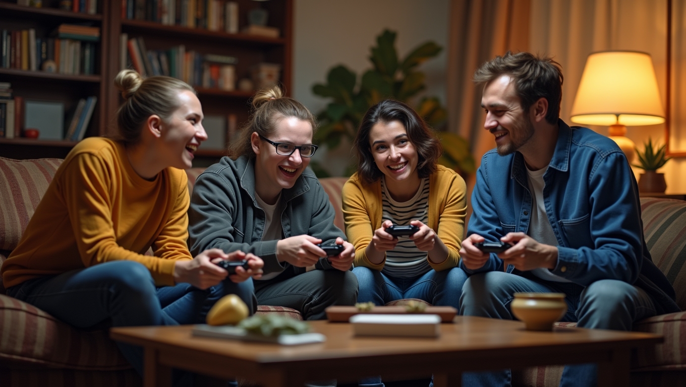 A group of diverse gamers playing together.
