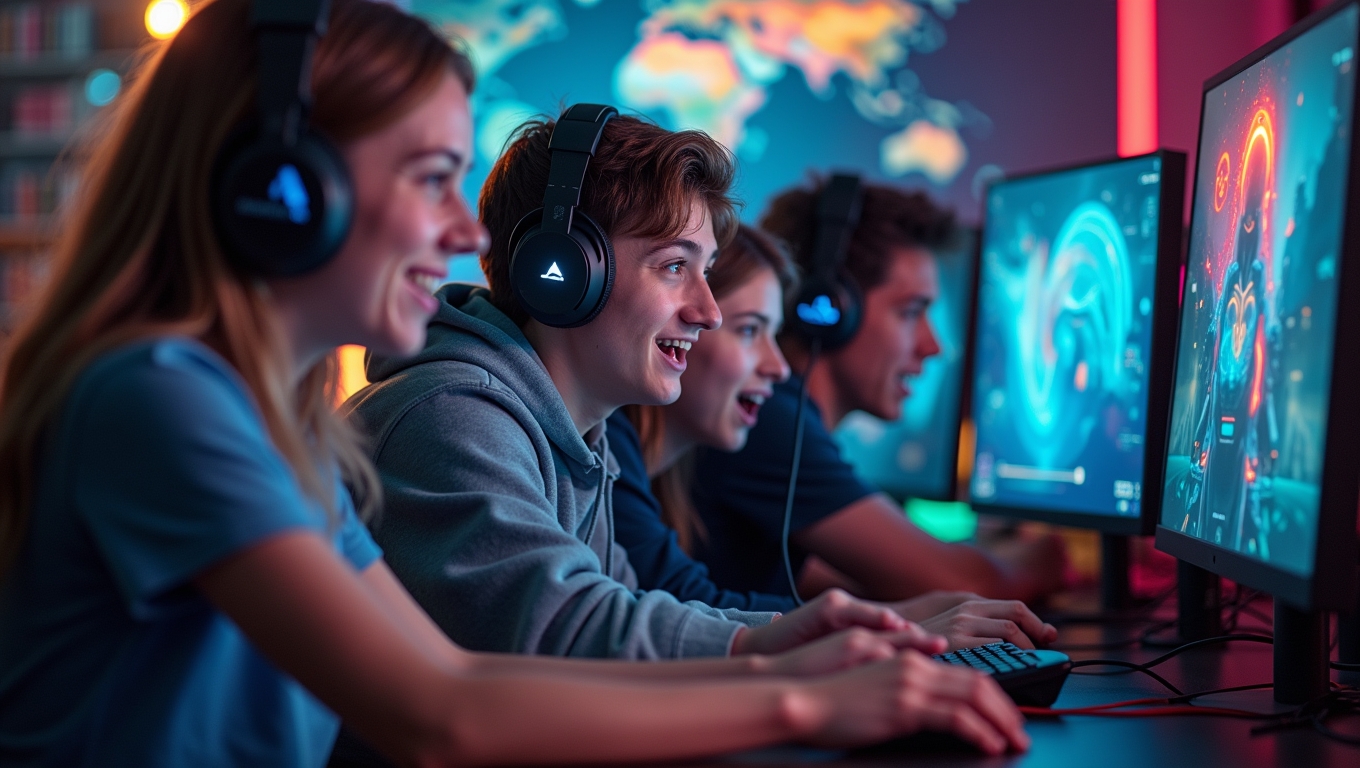 Gamers teaming up in an online multiplayer game.