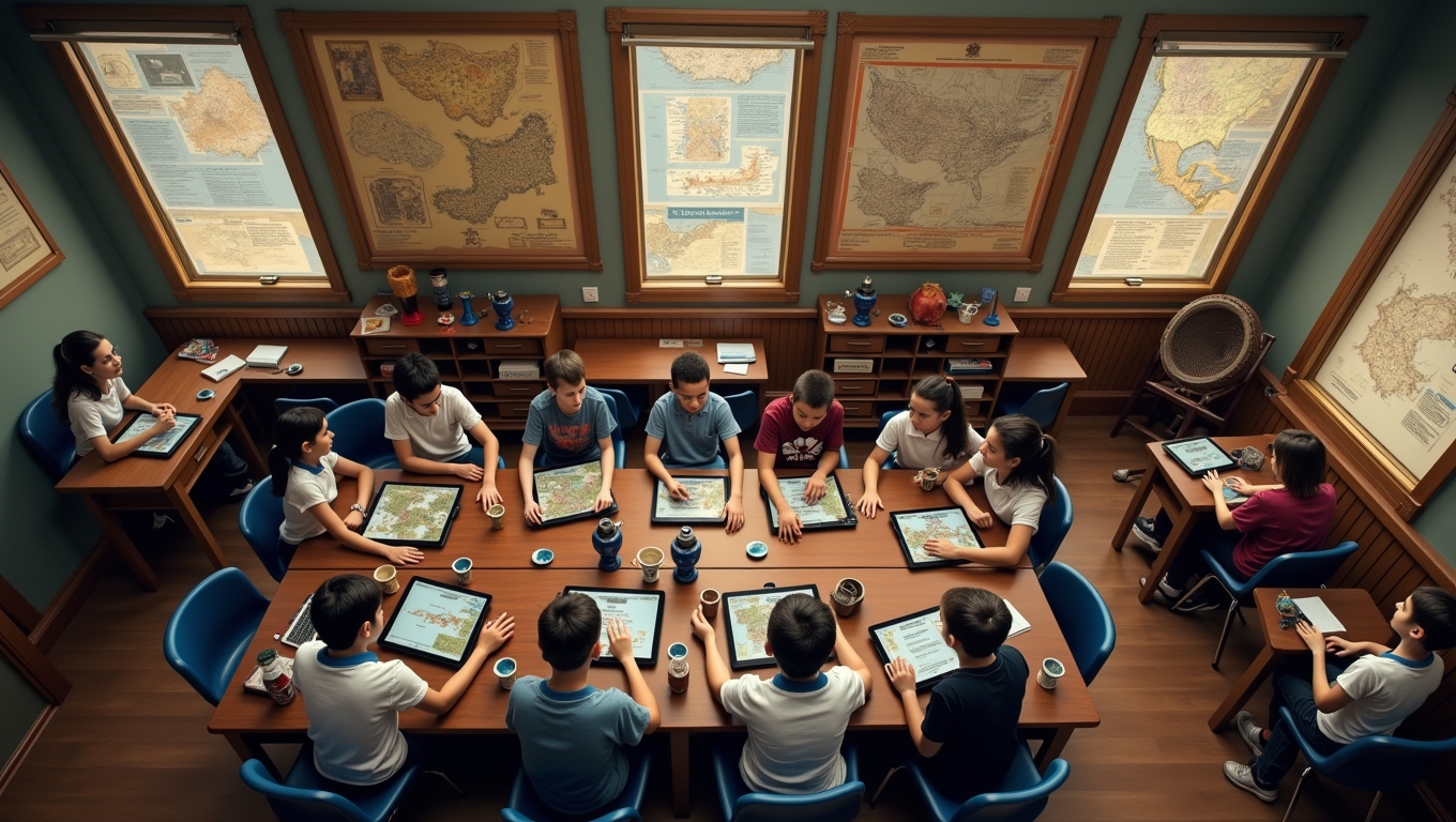 A classroom using interactive history games.
