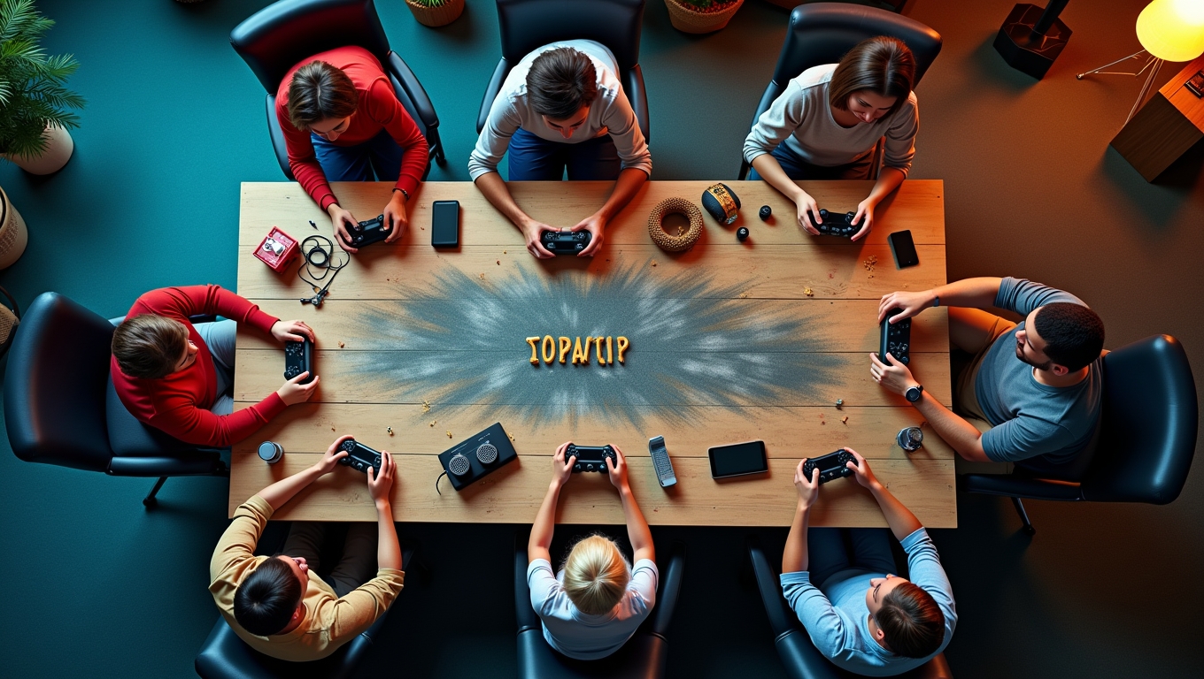 A group of diverse players collaborating in a multiplayer game.