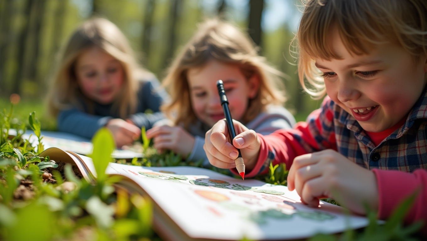 A close-up view of players participating in a nature scavenger hunt