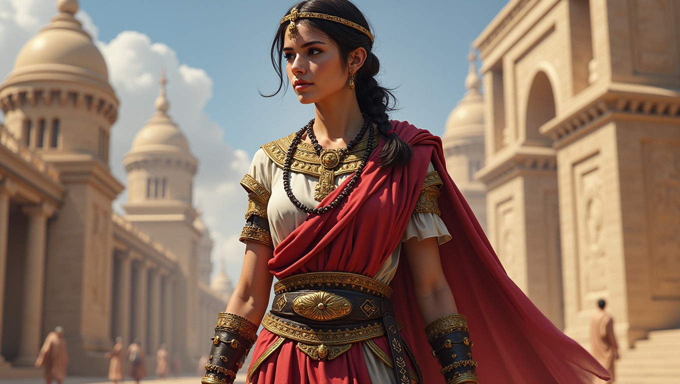 Concept art of a character from a game set in ancient history.
