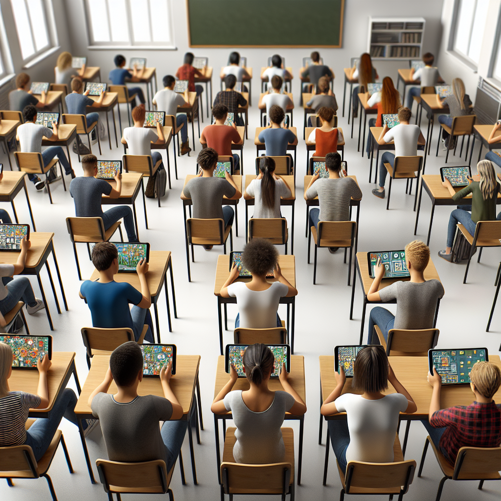 Students engaged in a gamified learning environment.