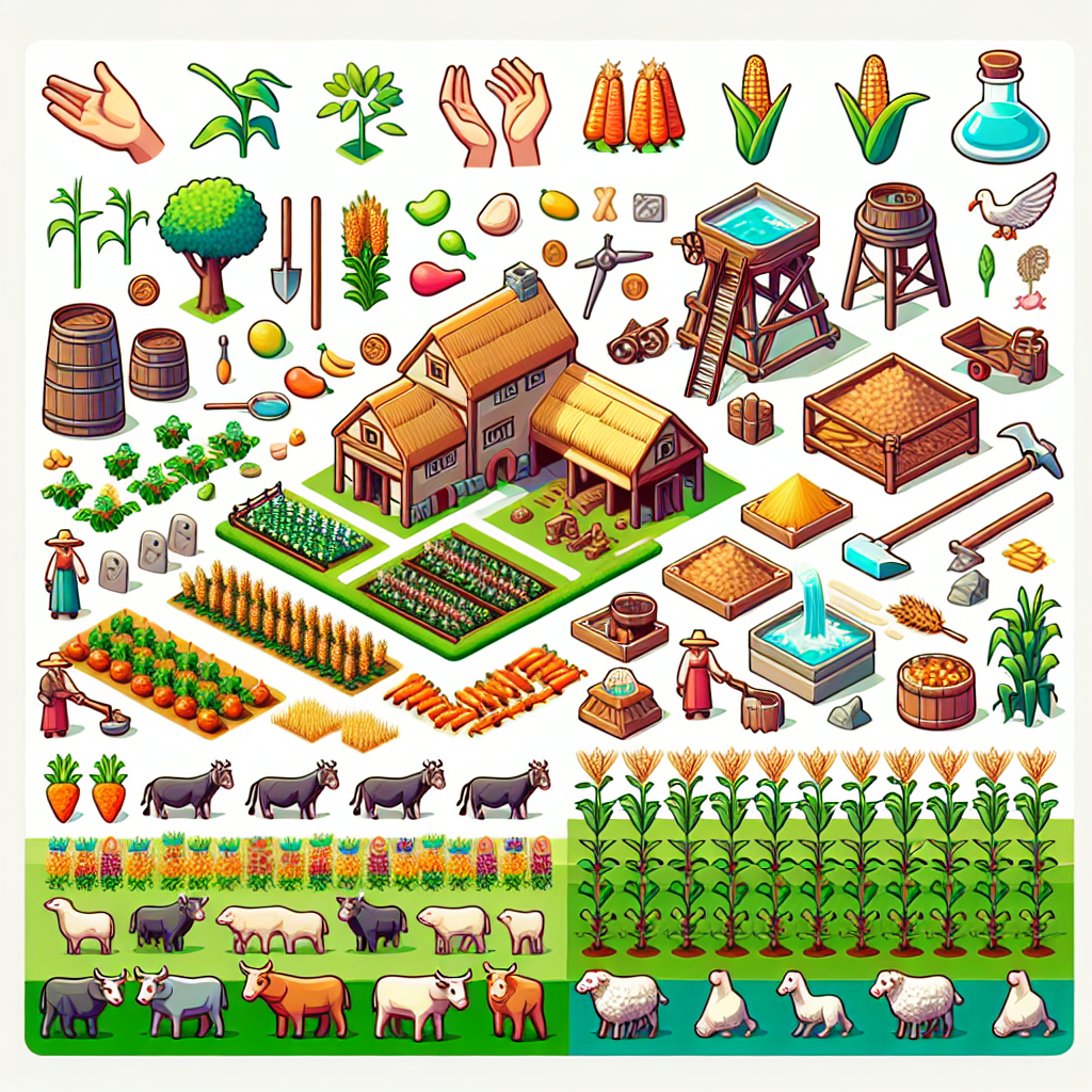 A diagram showcasing resource management in a farming game.