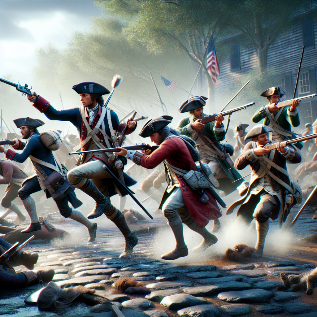 A scene from a video game depicting the American Revolution.
