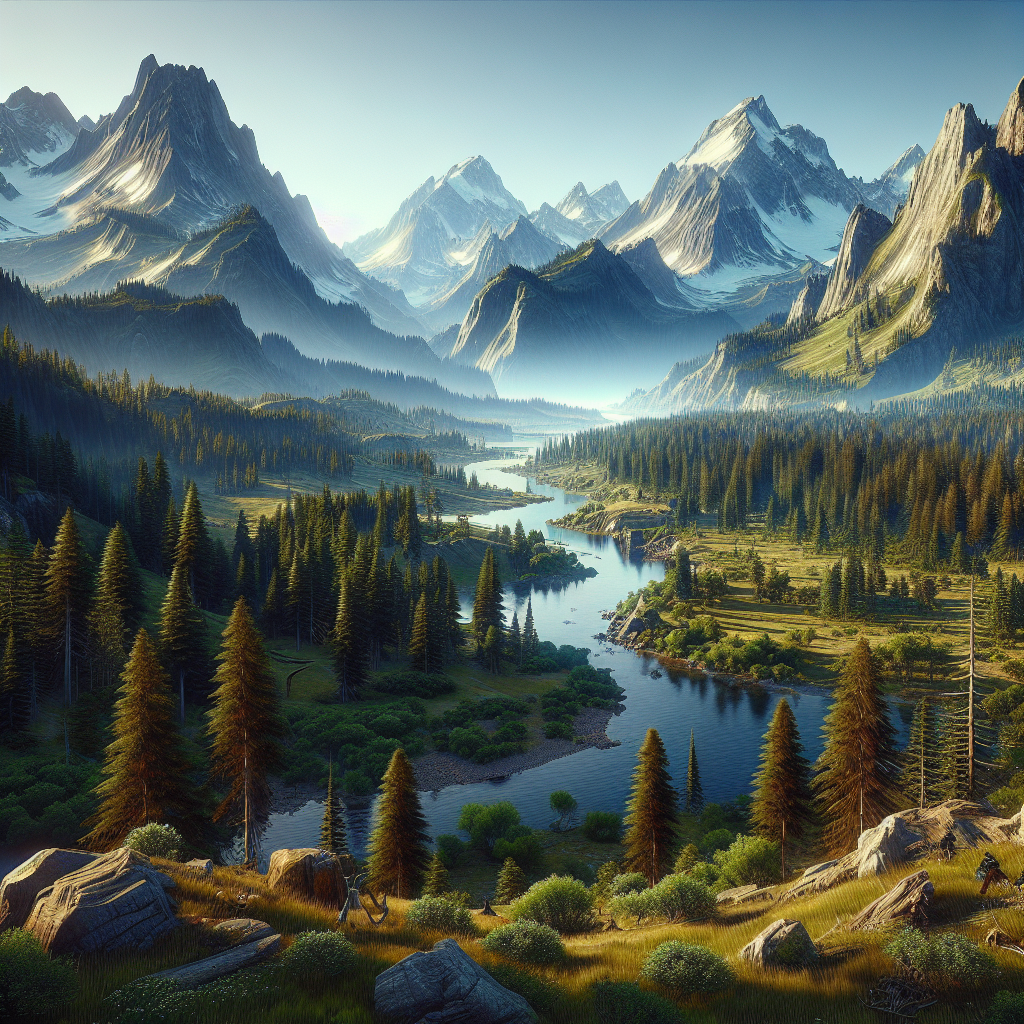 A panoramic view of a serene landscape for game world inspiration.