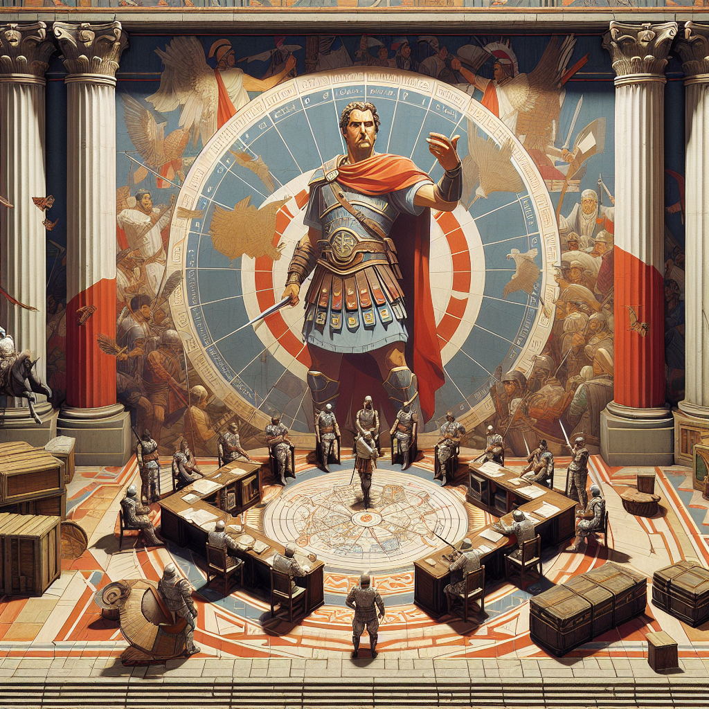 Alexander the Great strategizing in a war room