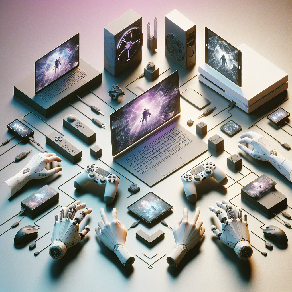 A gaming setup illustrating cloud gaming technology with multiple devices.