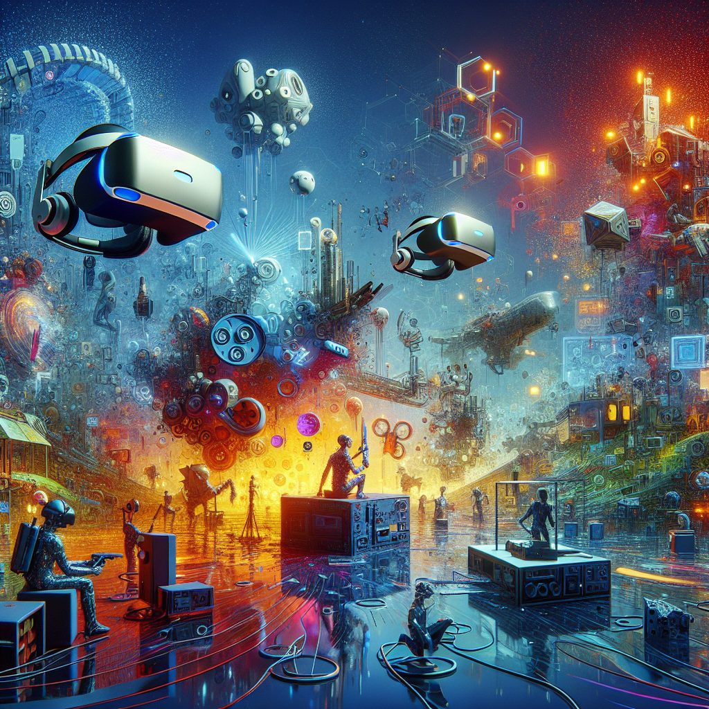 A collage of futuristic gaming technologies and mechanics.
