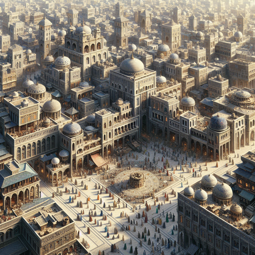 An ancient cityscape from a historical-themed video game.