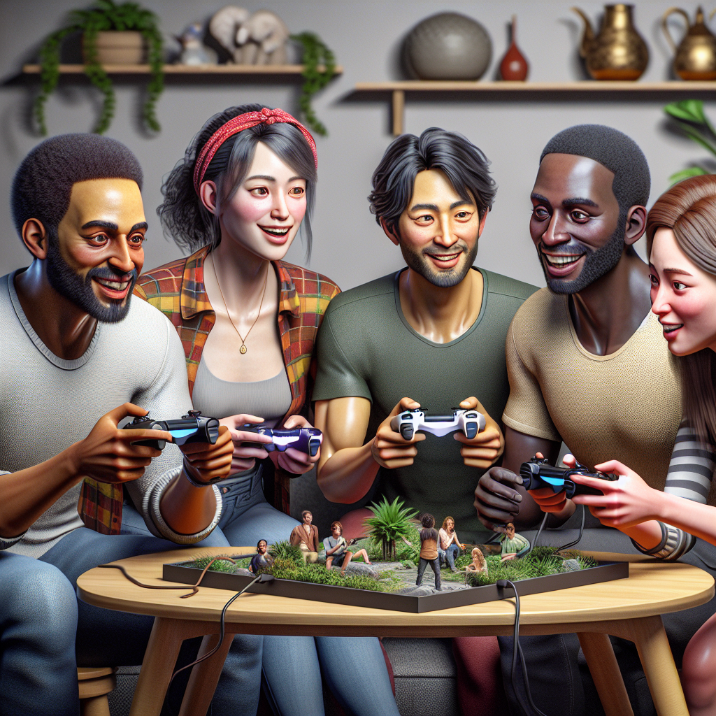 A group of friends playing a multiplayer nature game together