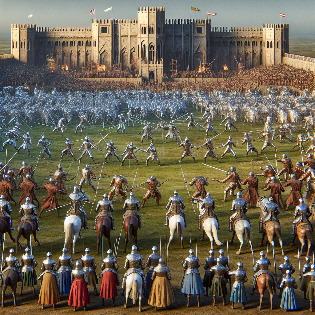 A detailed scene from a medieval battle in a video game.