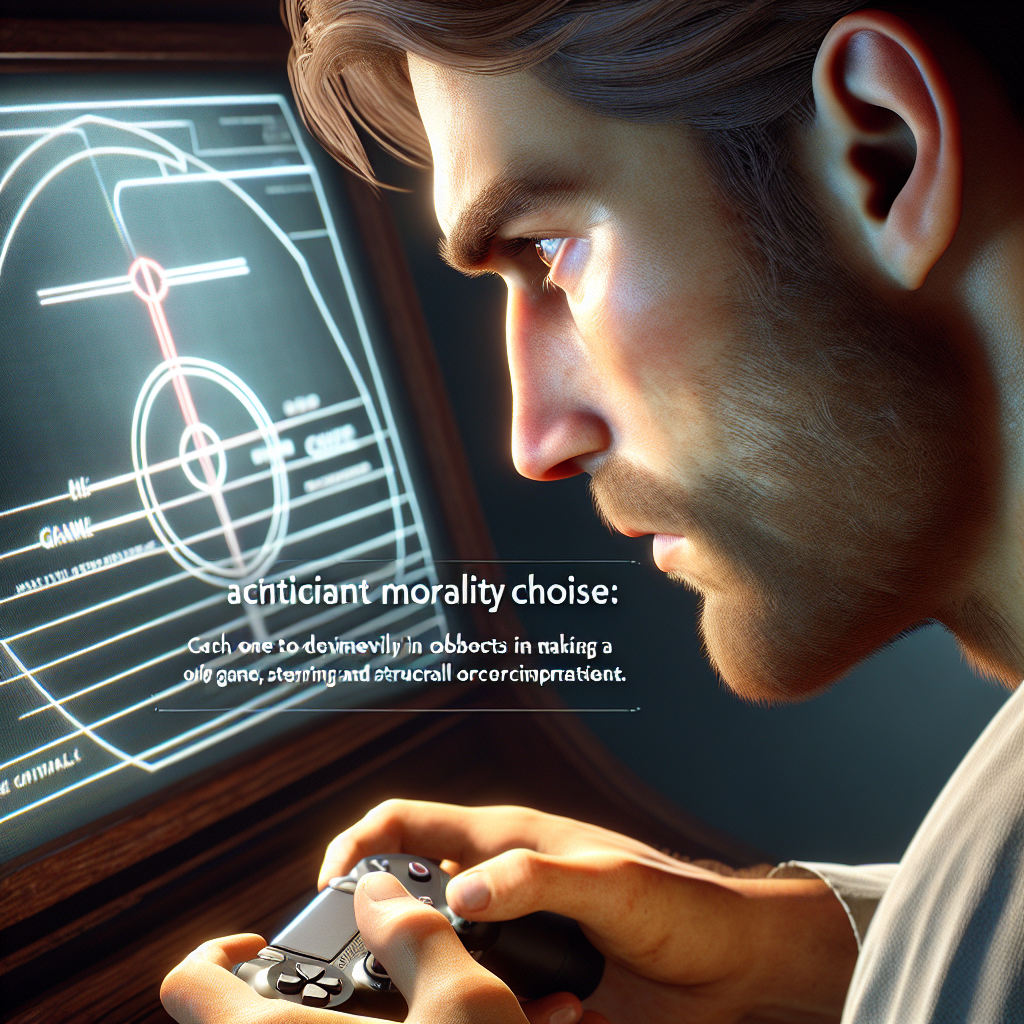 A player making a moral choice in a video game, with a focus on the screen showing a critical decision.